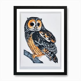 Boreal Owl Linocut Blockprint 1 Art Print
