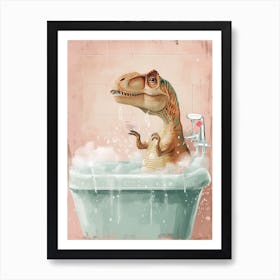 Dinosaur In The Bubble Bath Pastels Art Print