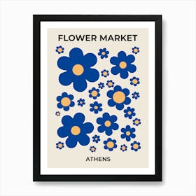 Flower Market Athens Blue Yellow Art Print