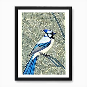 Blue Jay Linocut Bird Art Print