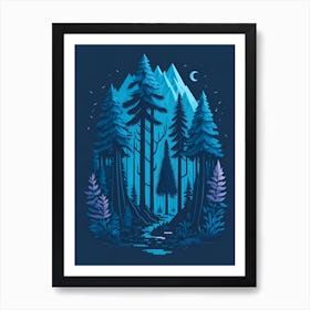 A Fantasy Forest At Night In Blue Theme 53 Art Print