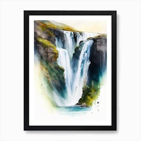 Langisjór Waterfall, Iceland Water Colour  (1) Art Print