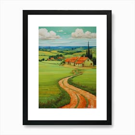 Green plains, distant hills, country houses,renewal and hope,life,spring acrylic colors.35 Art Print