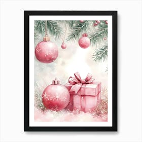 Pink Christmas Ornaments 3 Art Print