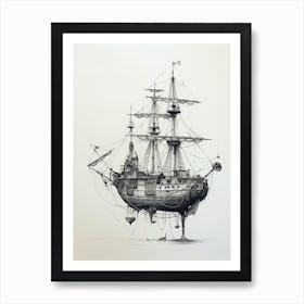 Titanic Ship Simple Pencil Drawing 2 Art Print