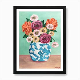 Dahlias And Roses Chinoiserie Art Print