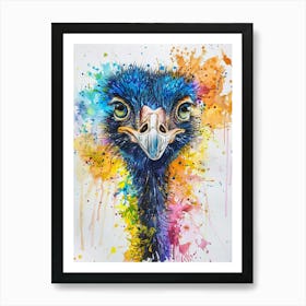 Ostrich Colourful Watercolour 3 Art Print