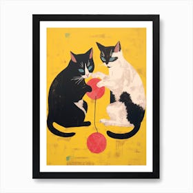 Two Cats Playing With Yarn Art Print