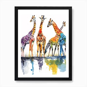 Giraffes Looking Into The Watering Hole 2 Art Print