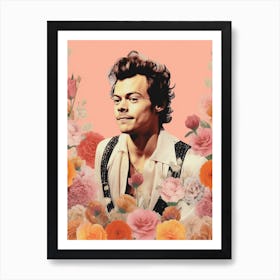 Harry Styles Pink Flower Collage 4 Art Print