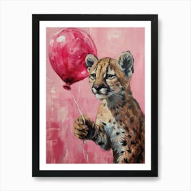 Cute Cougar 1 With Balloon Art Print