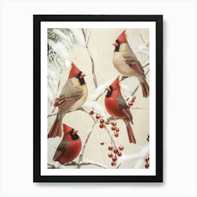 Cardinals In The Snow Poster