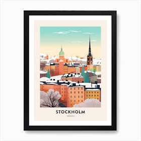 Vintage Winter Travel Poster Stockholm Sweden 2 Art Print