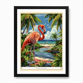 Greater Flamingo Nassau Bahamas Tropical Illustration 2 Poster Art Print