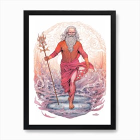  A Drawing Of Poseidon In The Style Of Neoclassical 1 Art Print