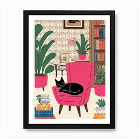 Cat In Pink Chair Art Print