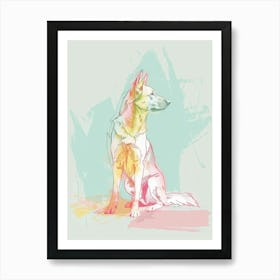German Shepherd Pastel Watercolour Line Drawing 1 Art Print