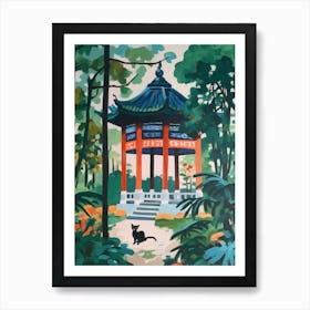 Painting Of A Cat In Shanghai Botanical Garden, China In The Style Of Matisse 02 Art Print