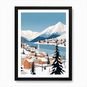 Retro Winter Illustration Queenstown New Zealand 3 Art Print