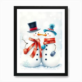 Snowman Couple Kissing Art Print