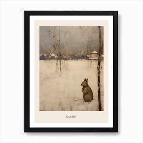 Vintage Winter Animal Painting Poster Rabbit 3 Art Print