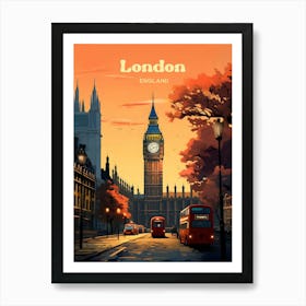 London England Sunset Travel Art Illustration Art Print