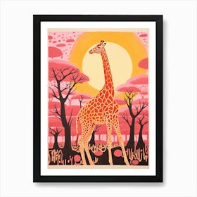 Giraffe In The Trees Cute Pink Patterns 5 Art Print