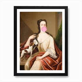 Renaissance Bubble Gum Portrait with Dog, Altered Art Art Print