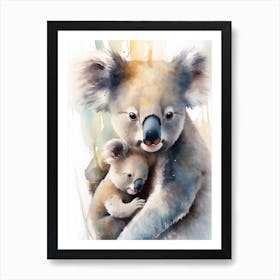 Baby Koala With Mom Watercolor Art Print