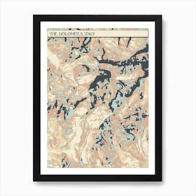 Dolomites Mountain Range Italy Hillshade Map Art Print