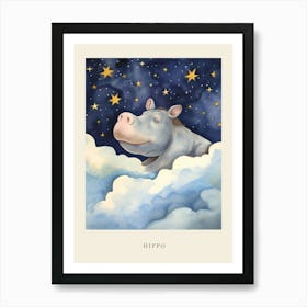 Baby Hippopotamus 1 Sleeping In The Clouds Nursery Poster Art Print