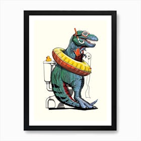 Tyrannosaurus Dinosaur on the Toilet Art Print