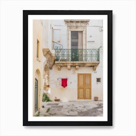 Italian Alleyway With Balcony And Red Shirt Art Print