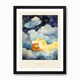 Baby Beaver Sleeping In The Clouds Nursery Poster Art Print