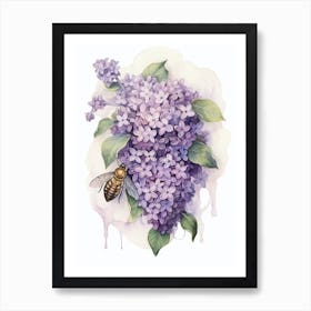 Beehive With Lilac Watercolour Illustration 4 Art Print