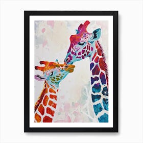 Giraffe & Calf Modern Illustration 2 Art Print