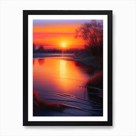 Sunrise Over River Waterscape Crayon 1 Art Print