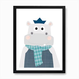 Hippopotamus With Blue Scarf Poster