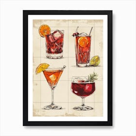 Cocktail Selection Vintage Illustration Art Print