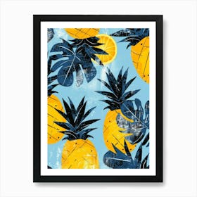 Pineapples On Blue Background Art Print