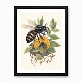 Black And Gold Bumble Bee Beehive Watercolour Illustration 2 Art Print