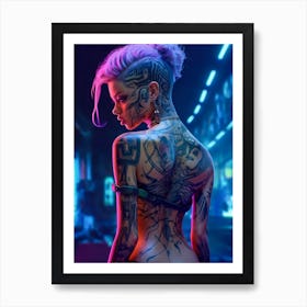 Sexy Cyberpunk Girl with Tattoos Art Print