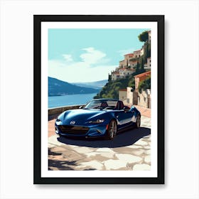 A Mazda Mx 5 Miata In Amalfi Coast, Italy, Car Illustration 4 Art Print