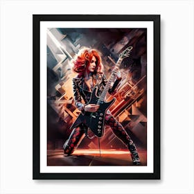 Female Rock Guitarist Painting #1 Art Print