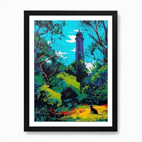 A Painting Of A Cat In Royal Botanic Garden, Melbourne In The Style Of Pop Art 03 Art Print