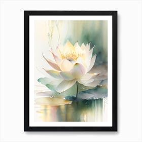 Blooming Lotus Flower In Lake Storybook Watercolour 7 Art Print