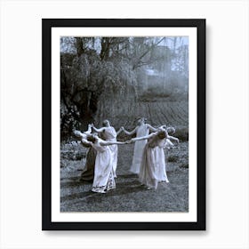 Circle of Witches Dancing - Ritual Pagan Ladies Dance 1921 Vintage Art Deco Remastered Photograph - Spiritual Witchy Fairytale Fairies Witchcraft Spells Calling the Moon Goddess Selene Mayday or Midsummer 4 Art Print