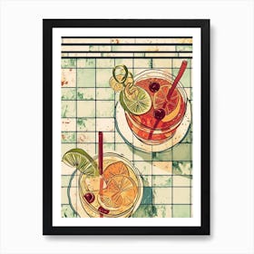 Aerial View Of Cocktails Illustration Art Print