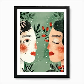 Two Women Face Each Other Art Print