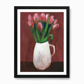 Tulips In A Vase - floral painting flowers vase white pink green brown Anton Maliar vertical Art Print